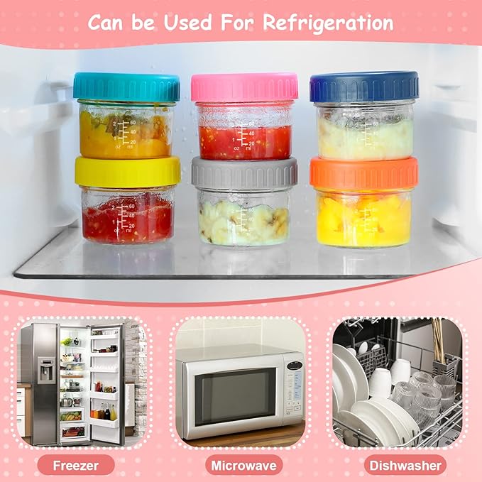 Glass Baby Food Storage Containers - 24 Set 4oz Baby Food Glass Jars with Lids - Reusable Small Baby Food Containers, Safe for Microwave Dishwasher Freezer