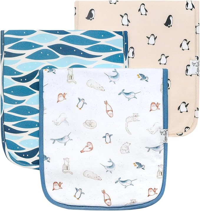 Copper Pearl Baby Burp Cloths for Boys & Girls - Cotton Burp Cloths Baby Girl & Boy, 3 Pack Soft Spit Up Rags, Extra Absorbent Layers for Newborn, Infant Towels, 21x10 in - Arctic Wonder Set