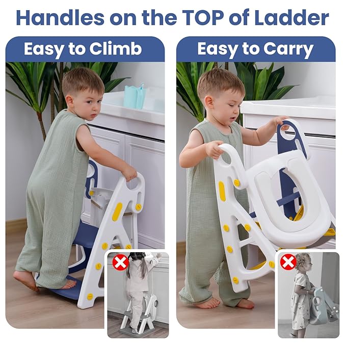 Potty Training Seat, Primlect Upgrade Ultra-Stable Toddler Toilet Seat for Kids Boys Girls, 2 in 1 Potty Training Toilet with Step Stool, Adjustable Seat and Ladder, Non-Slip Pad, Splash Guard(Blue)