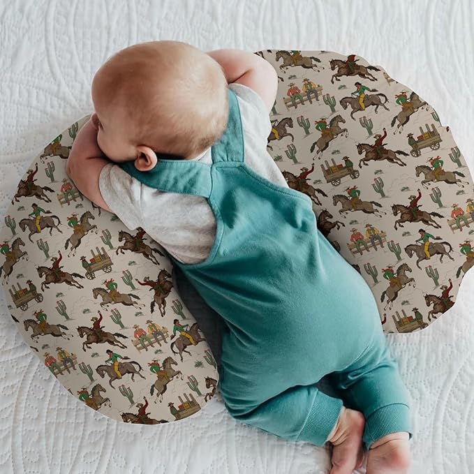 South Western Cowboys Nursing Pillow Covers for Boy Girl Cowboy Horse Riding Cactus Nursing Pillow Slipcovers for Breastfeeding Pillows Wild West Desert Soft Stretchy Covers for Newborn Infant