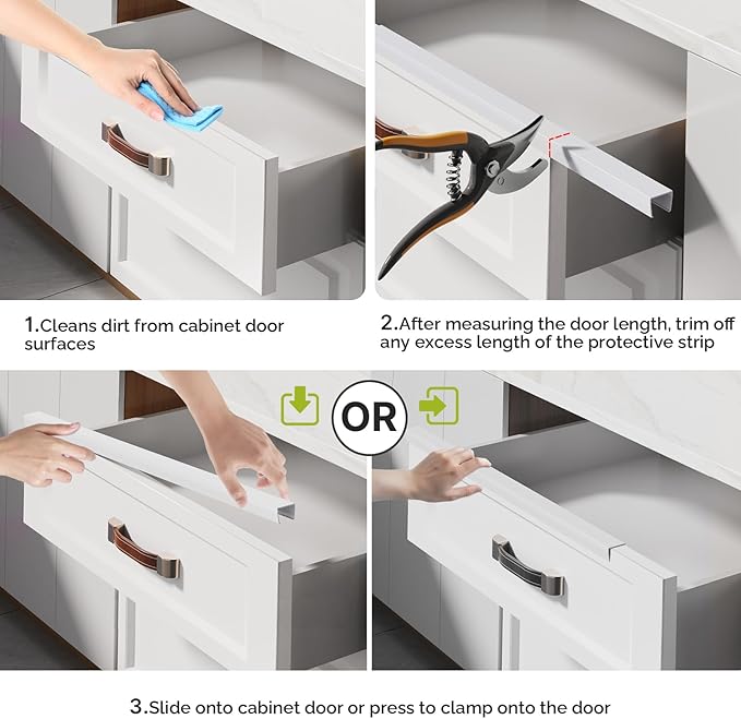 Snugly Fit 18" Length Cabinet Door Protector, Flexible Slip-On Plastic Edge Guard, Thin Edge Protectors to Prevent Wear, Chipping, Discoloration, Cabinet Bumpers, 3/4" Thick,White,2 PCS