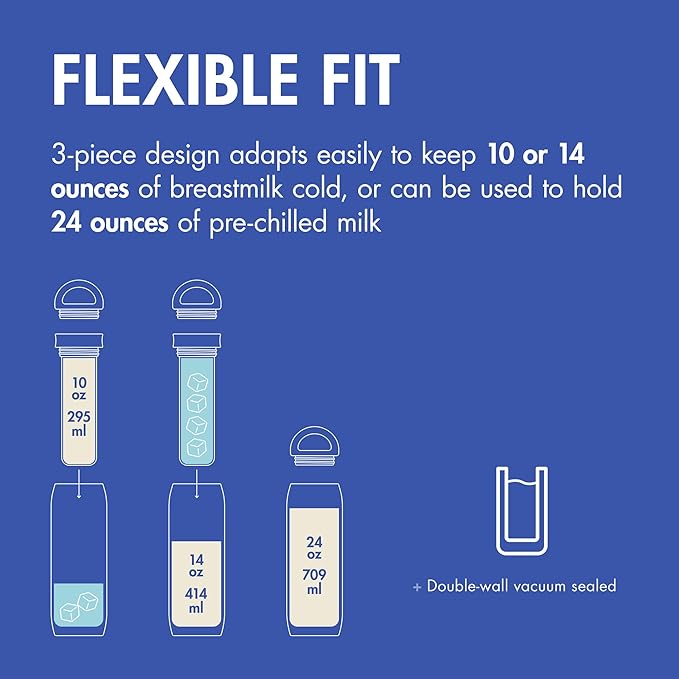 Boon Frosh Portable Breast Milk Chiller - Stainless Steel Cooler and Storage Container - Blue - Keeps Milk Cold for up to 17 Hours*