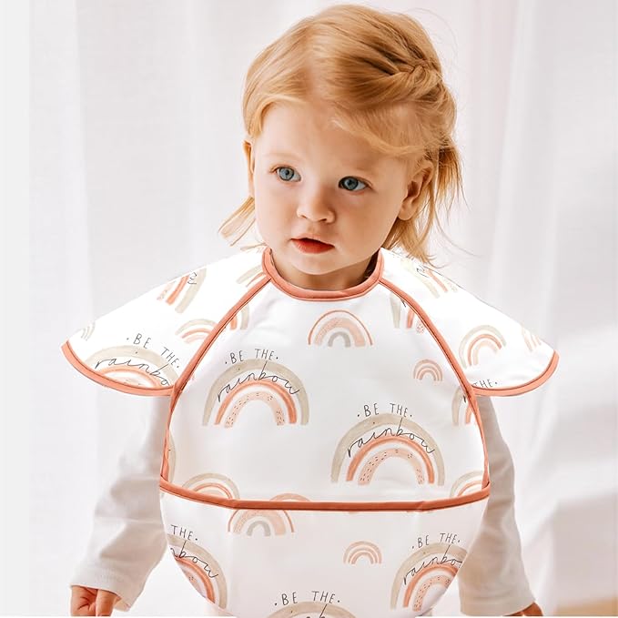 Feeding Bibs for Baby,3 Pack-Waterproof & Easy Clean Baby Bibs for Eating,Toddlers & Infant,Reversible Pockets