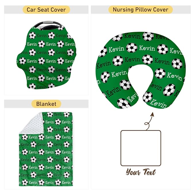 Baby Nursing Pillow Cover - Personalized Name Green Soccer Theme Breastfeeding U-Shaped for Bottle Feeding, Ultra Soft Comfortable Breastfeeding Pillow Cover for Infant Baby Boys and Girls