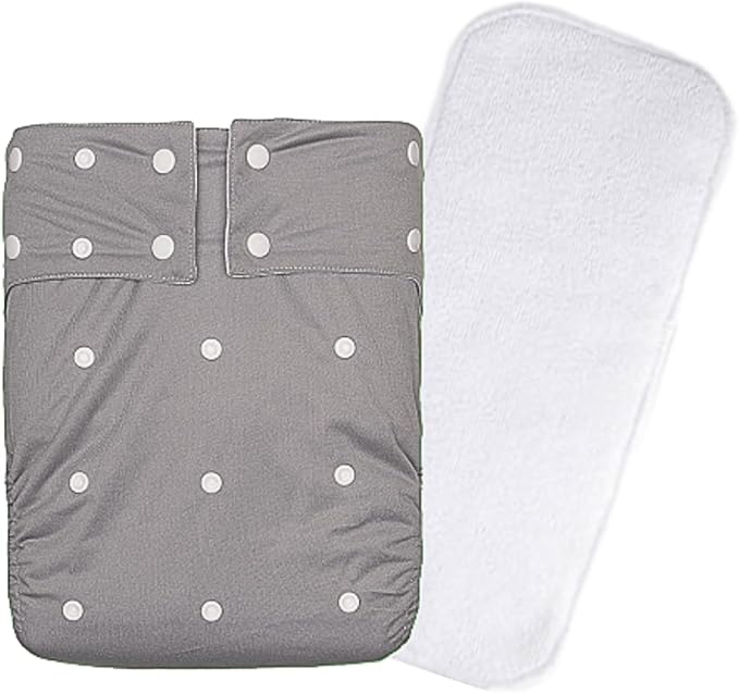 Kawaii Adult Reusable Cloth Diaper - Large Waterproof Incontinence Underwear with Super Absorbent Insert - Leak Proof Protection for Teen/Adult, Gray