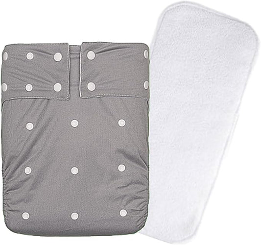 Kawaii Adult Reusable Cloth Diaper - Large Waterproof Incontinence Underwear with Super Absorbent Insert - Leak Proof Protection for Teen/Adult, Gray