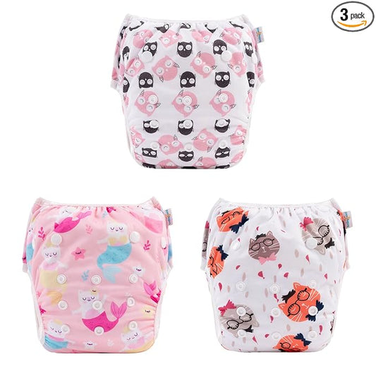 Babygoal Baby Girl and Boy Swim Diapers, Reusable Adjustable Washable One Size Fits 0-8M Baby Gifts and Swimming Lessons 3 Pack 3SD22
