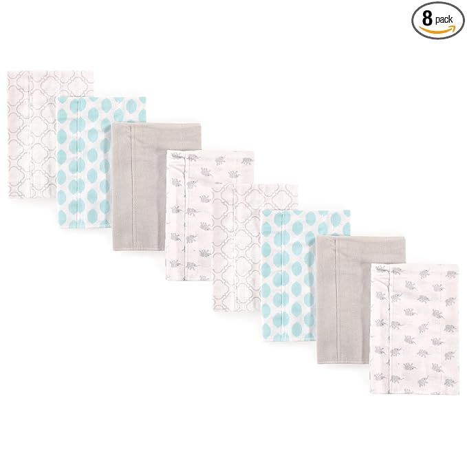 Luvable Friends Cotton Poly Flannel Burp Cloths Multipack, Elephant 8-Pack, One Size