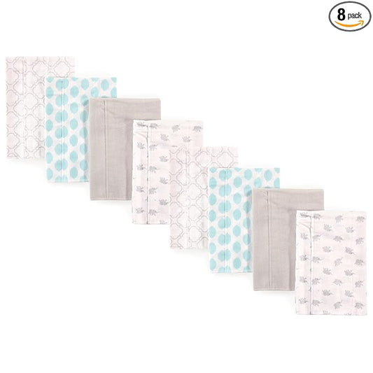 Luvable Friends Cotton Poly Flannel Burp Cloths Multipack, Elephant 8-Pack, One Size