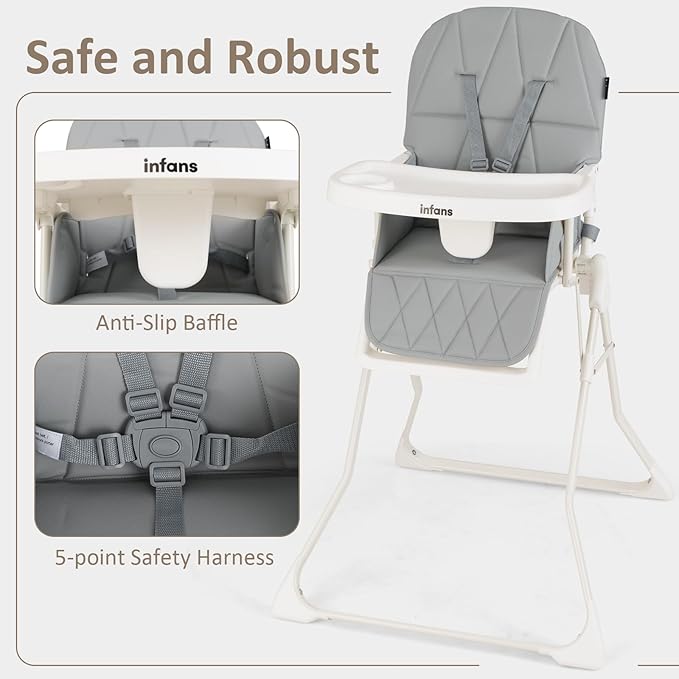 INFANS Baby High Chair, Quick Folding Portable Highchair for Babies and Toddlers with Adjustable Footrest Removable Dishwasher Tray PU Seat, Compact Highchairs for Baby Age 6-36 Months