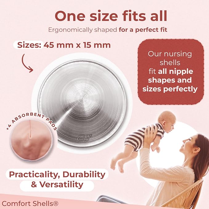 Comfort Shells® 999 Silver Nursing Cups & Washable Breast Pads | Silver Nipple Shields for Breast Feeding Moms | Soothe, Heal & Protect Sore or Cracked Nipples