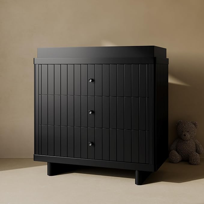 Storkcraft Kyoto 3 Drawer Chest with Topper (Black) - GREENGUARD Gold Certified, Nursery & Kids' Bedroom Wood Chest, Interlocking Drawer System, and Easy Assembly with Pre-Installed Tracks