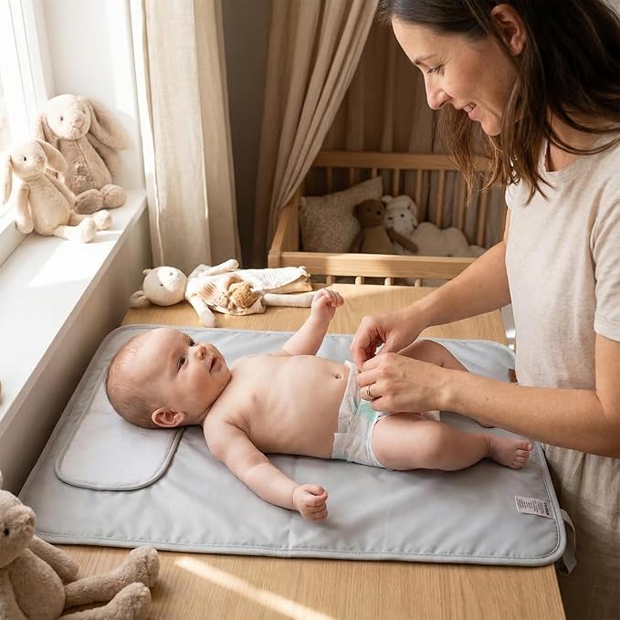 Hamur Home Portable Changing Pad – Waterproof, Washable & Easy Wipe Clean, Foldable Travel Baby Changing Mat for Diaper Bag, Compact & Lightweight, Must-Have for Newborns (Solid Grey)