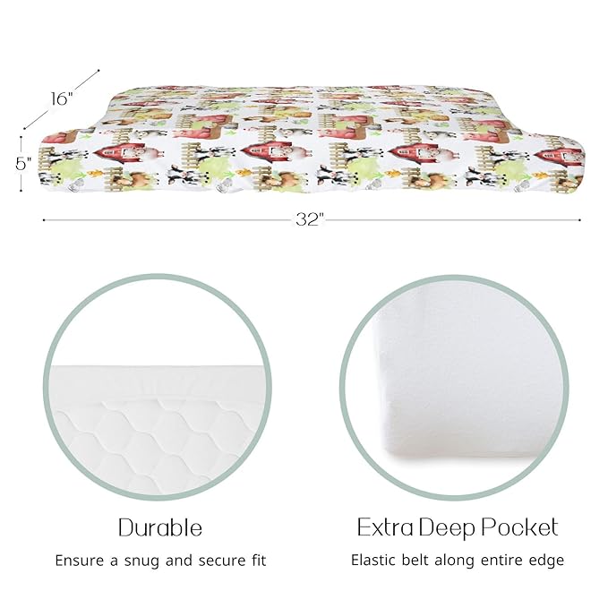 HawSkgFub Farm Animals Life Barn Changing Pad Cover for Baby Girls Boys, Natural Cow Chicken Pig Horse Diaper Change Table Covers, Soft Stretchy Safe Snug Fitted Changing Mat Sheets Fit 32"/34" x 16"