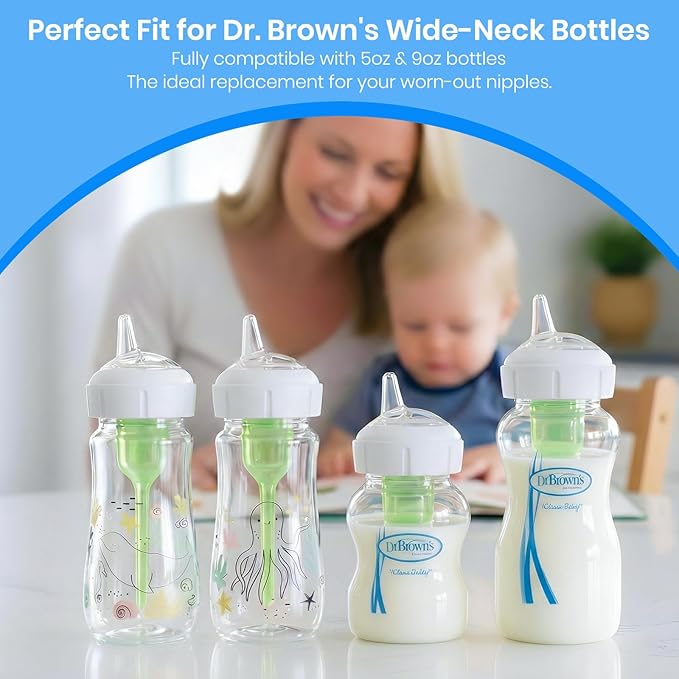 Sippy Spout Nipple Replacements Compatible with Dr. Brown’s Wide-Neck Bottles, Ultra-Soft, Leak-Proof Transition Spout, Food Grade Silicone, 6m+, 6-Pack