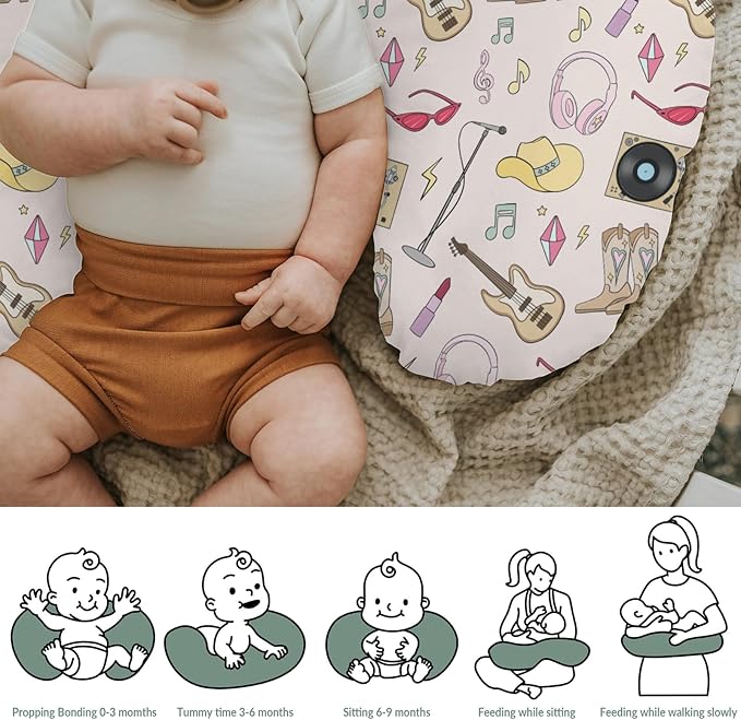 Pink Western Cowgirl Disco Nursing Pillow Covers for Girl Retro Cowgirls Music Star Era Nursery Slipcovers for Breastfeeding Pillows Wild West Desert Soft Stretchy Removable Cover for Newborn Infant