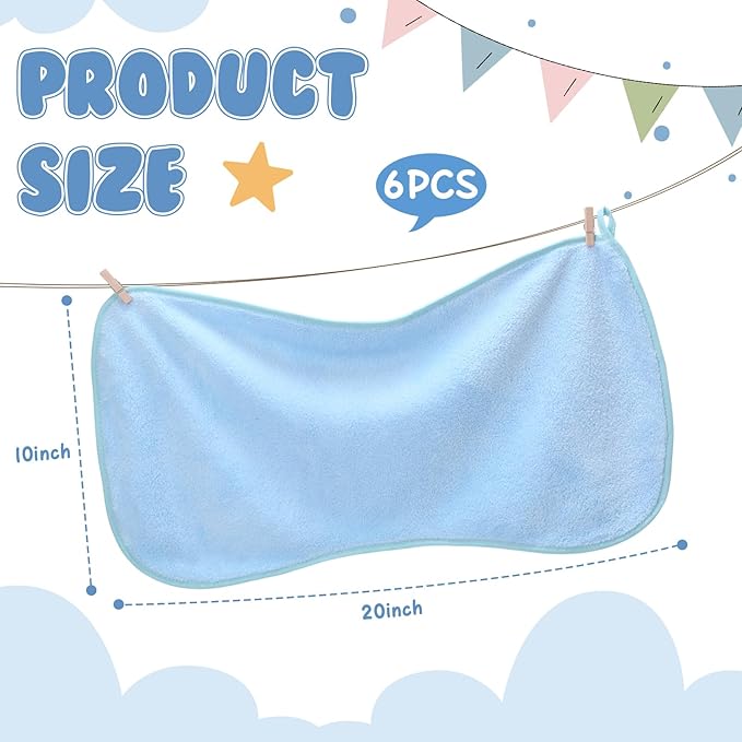 Hahafelt 6 Pack Blue Baby Burp Cloths for Boys and Girls Coral Fleece 20 x 10 Inch Super Soft Burp Cloths with Organza Bag for Newborn Sensitive Skin Essential