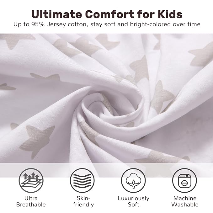 Pack of 2 Changing Pad Cover, 100% Cotton Breathable Changing Table Cover, Ultra Soft Diaper Changing Pad Covers Sheets for Newborns Infant Babies Girls Boys (Grey and Stars)
