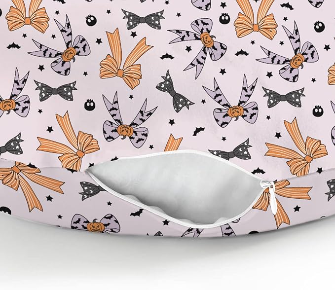 Halloween Bows Baby Nursing Pillow Covers for Boy Girl Spooky Bows Bats Pumpkins Skulls Nursing Slipcovers for Breastfeeding Pillows Orange Purple Ribbons Soft Stretchy Removable Covers for Infant
