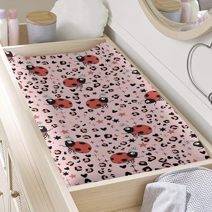 Ladybug Diaper Change Table Covers Leopard Print Changing Pad Cover for Baby for Newborn Easy to Install Changing Mat Sheet for All Season Gift for Friends