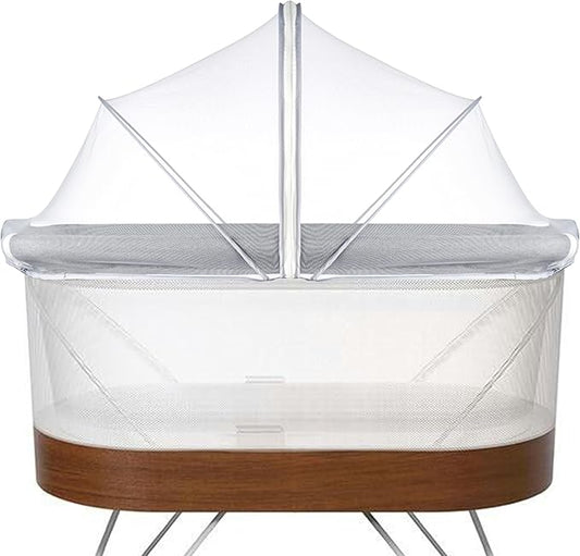 Akiky Bassinet Cover Mosquito Net with Two-Way Zippers Foldable Bassinet Bedside Sleeper Tent to Keep Cats/Bugs Out(White)