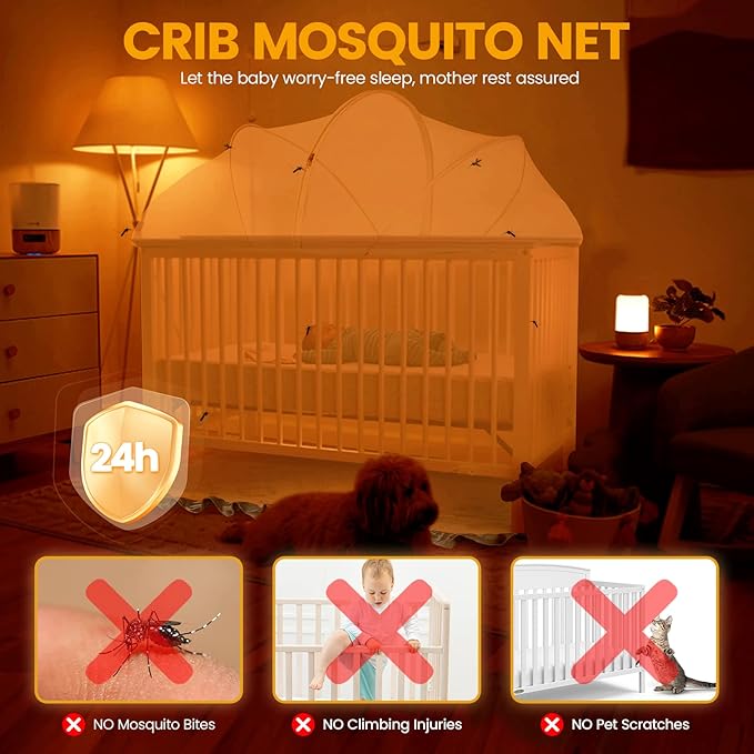 Orzbow Crib Tent to Keep Baby from Climbing Out | Breathable Pop Up Mosquito Net for Crib Net to Keep Baby in, Canopy with Upgrade Strong Rods and Durable Encrypted Mesh, White, Large