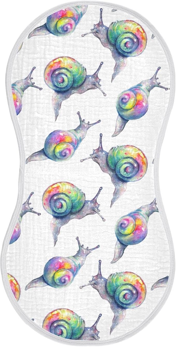 Rainbow Snails Pattern Colorful Shells Muslin Burp Cloths for Baby 1 Pack 100% Cotton Baby Washcloths Bibs for Boy Girl
