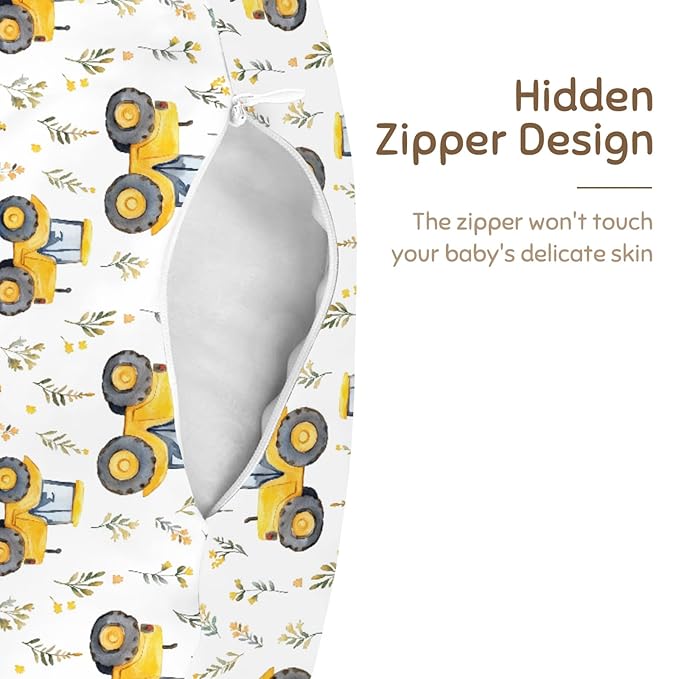 Watercolor Yellow Tractors Baby Nursing Pillow Covers for Boy Girl Farm Tractors Boho Leaves Nursery Feeding Pillowcase for Breastfeeding Pillows Farm Life Soft Stretchy Slipcovers for Newborn Infant