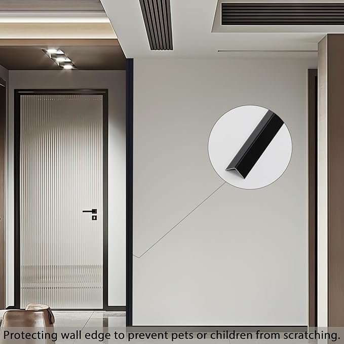 Coengwui Aluminum Corner Guards, Peel and Stick L-Shaped Molding Trim for Wall Table Door Frame Protection and Decoration (Matte Black, 3Pcs x 4.26ft x 0.8in)