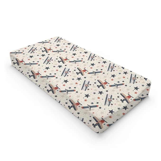 Vintage Plane Stars Clouds Pattern Baby Changing Pad Cover, Unisex Plane Aircraft Theme Nursery Diaper Changing Table Pad Mat Sheet for Boys Girls-16x32