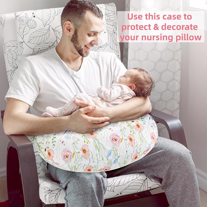 Nursing Pillow Cover, Breastfeeding Pillow Cover Case for Baby Girls Boys, Soft & Breathable, Colorful Flowers (Only Cover)