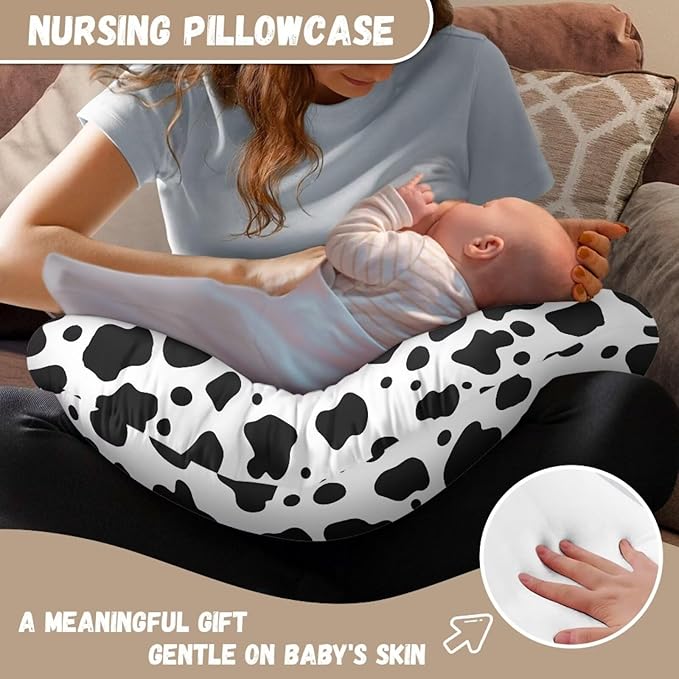Cow Spots Nursing Pillow Covers Ultra Soft Pillowcase Elastic Feeding Pillow Covers Safely Positioner Case,Gift for Infant and Baby