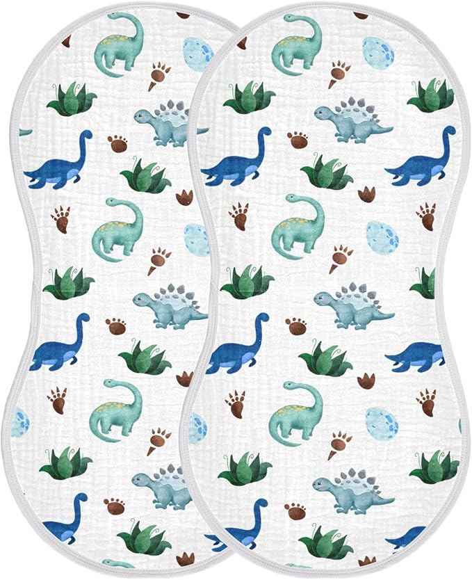 vvfelixl Muslin Burp Cloths Palm Tree and Dinosaur Baby Washcloths for Baby Girl Boys 2 Pack