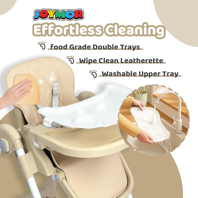JOYMOR Foldable Baby High Chair, 4 in 1 Convertible Highchair for Eating, Height Adjustble and Multiple Seat Position, Compact Foldable Design for Easy Storage (Beige)