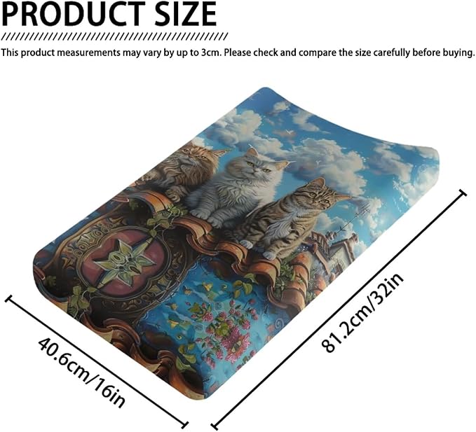 Changing Pad Covers for Boys Girls, Fancy Cat Diaper Changing Table Pad Cover Soft Breathable Changing Mat Cover for 32''x16" Cute Birthday Gifts for Baby