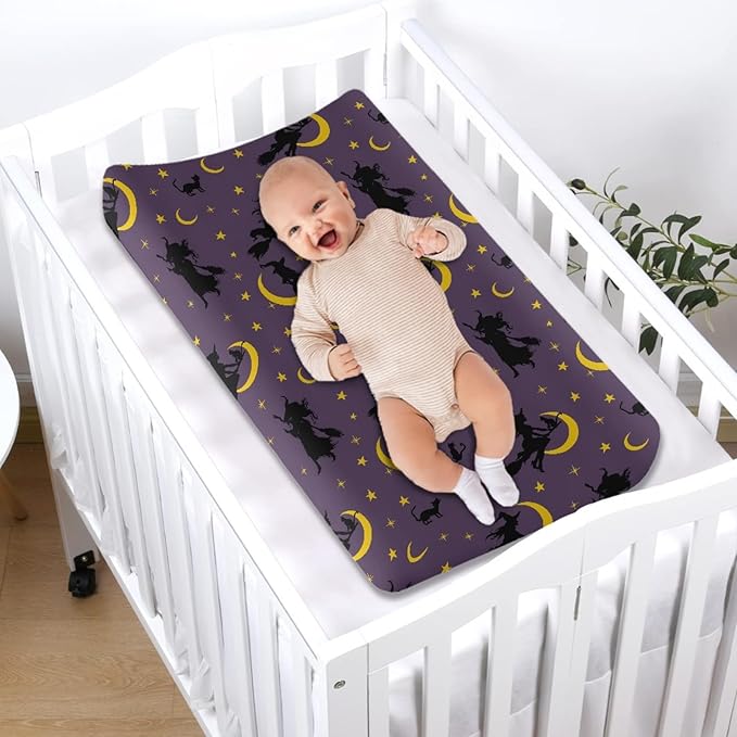Witch Moon Changing Pad Cover Comfy Cozy Soft Diaper Change Table Sheets Halloween Purple Baby Girls Changing Pad Protectors Covers, One Size