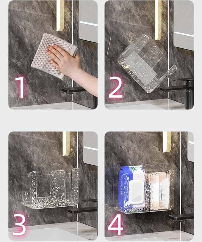 Wall-Mounted Wipes Dispenser Holder – Adhesive-Acrylic Storage Box for Kitchen, Bathroom & Bedroom – Flushable Wet Wipes Container (A)