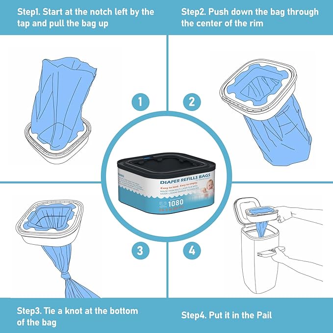 Jumbo+ Square Refills Disposal Bags Refill (Baby Powder Scent) Compatible with Diaper Genie Classic, Compact and Select Pails, Hold Up to 1080 Newborn-Sized Diapers Per Refill, 3 Pack