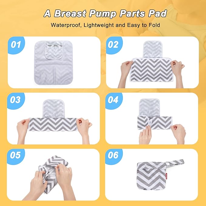 Damero Breast Pump Parts Bag, 2Pack Wet Bag for Breast Pump Parts Storage with Waterproof Mat, Gray Chevron