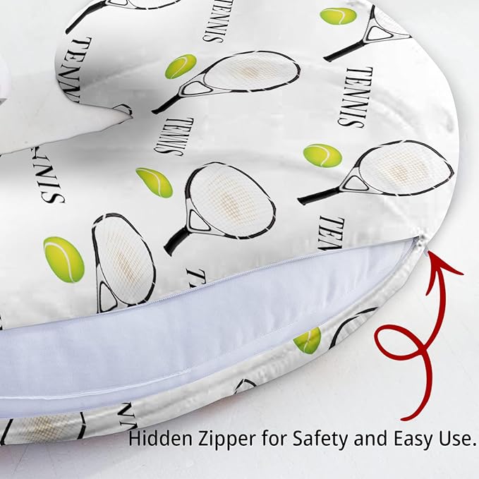 Baby Nursing Pillow Cover - Personalized Name Tennis Theme Breastfeeding U-Shaped for Bottle Feeding, Ultra Soft Comfortable Breastfeeding Pillow Cover for Infant Baby Boys and Girls