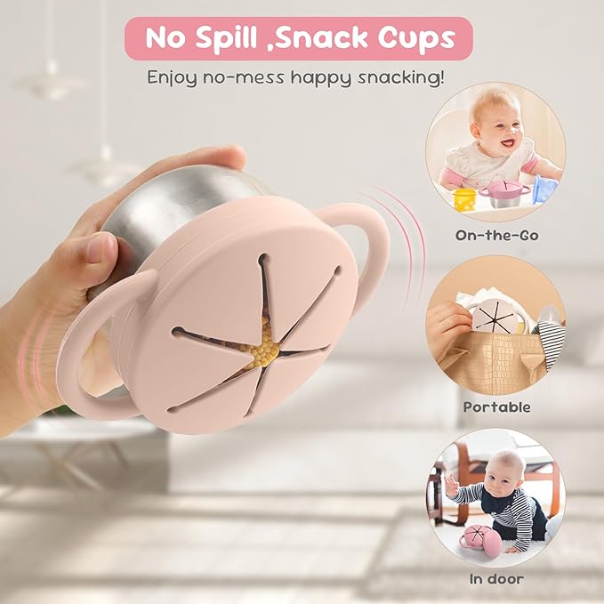 Bufilea 1 Pack Snack Containers for Toddlers, Stainless Steel Toddler Snack Cups with Silicone Food Catcher & Lids,Snack Cups for toddlers Spill Proof