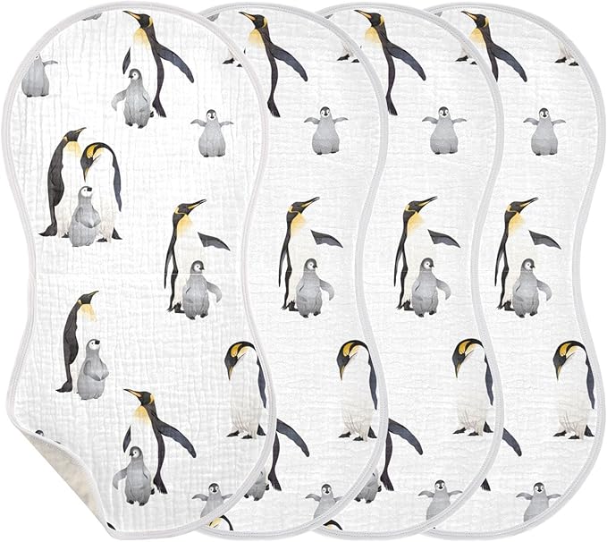 Emperor Penguins Pattern Muslin Burp Cloths for Baby 4 Pack 100% Cotton Baby Washcloths Bibs for Boy Girl