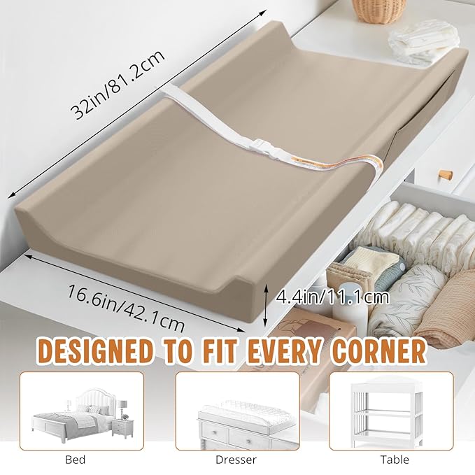 Vegan Leather Baby Changing Pad, Waterproof & Wipeable Soft Diaper Changing Mat 32“ x 16.6" Comfortable Infant Changing Station for Dresser & Table