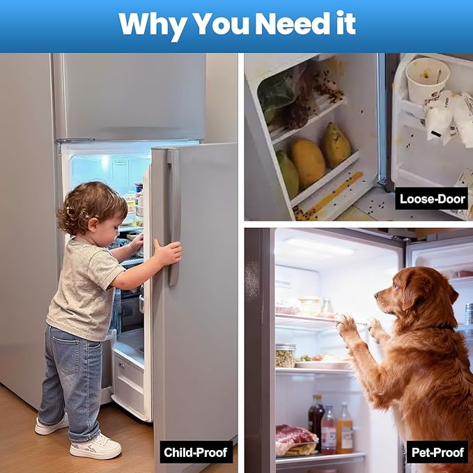 2 Pack Dual Mode Fridge Locks, Upgraded Child Proof Refrigerator Lock with Sticky Adhensive Pads, Durable ABS Freezer Door Latch to Keep Door Closed, No Tools Need or Drill (White)