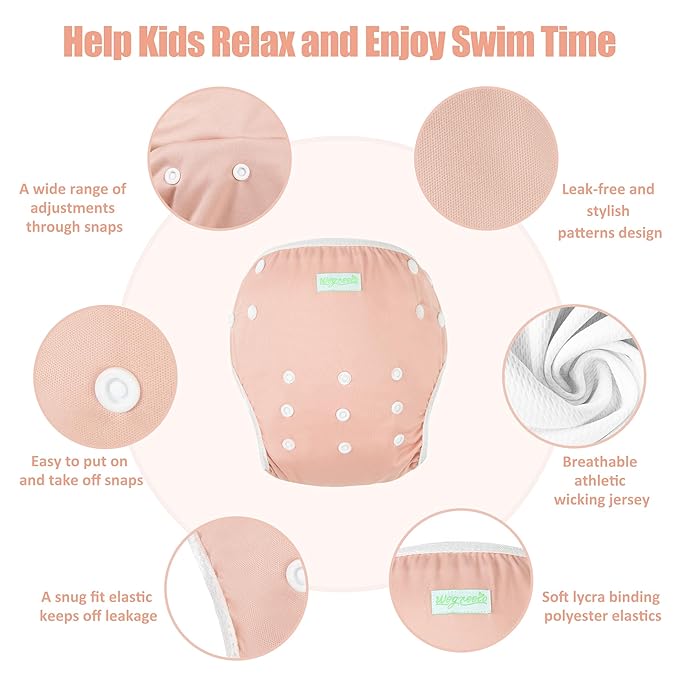 wegreeco Baby & Toddler Snap One Size Adjustable Reusable Baby Swim Diaper (Mild, Large, 3 Pack)
