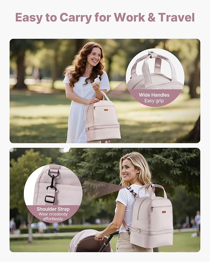 VEVOR Breast Pump Backpack, Breast Feeding Bag with Ice Pack, Compatible with Spectra S1/S2, Portable Pump Carrying Case for Breastmilk Storage, Work, Travel and Family Use, Light Pink
