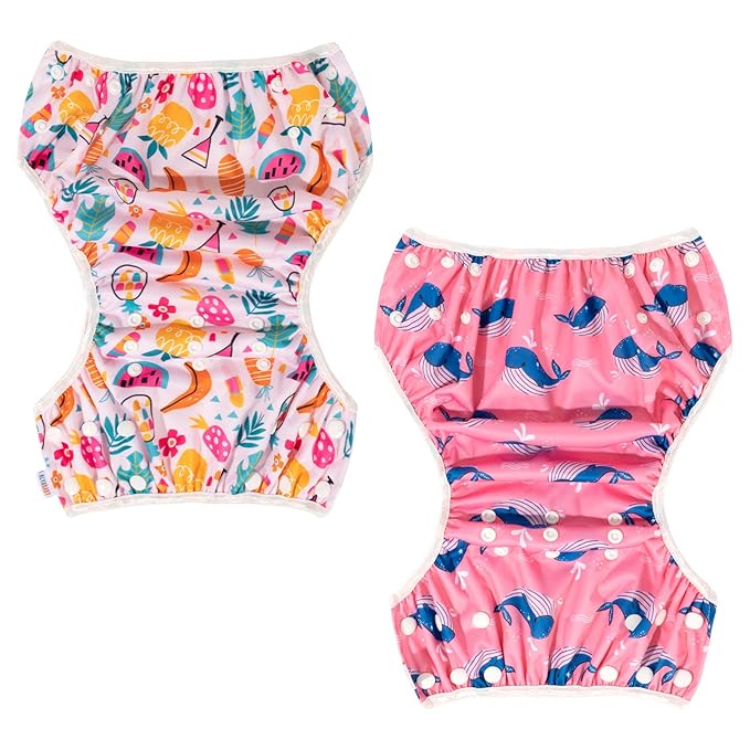ALVABABY Baby Swim Diapers 2pcs Reuseable Washable & Adjustable for Swimming Lesson & Large Size for Baby Girl ZYK103-D118