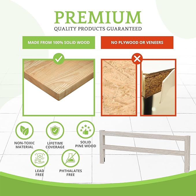 Safety Guard Rail for Baby, Kids, and Children - Solid Wood Safety Bed Rail for Toddlers - Easy Installation - Premium Protection for Bunk, Twin, Full, Queen and King Size Beds - (Antique White)