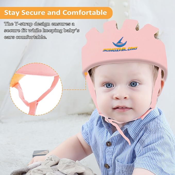 Adjustable Baby Head Protector, Baby Helmets for Crawling Walking Lightweight Safety Infant Helmet Jumping Running Breathable Hat Infant Essentials Toddler Helmets 6-24 Months (Pink)