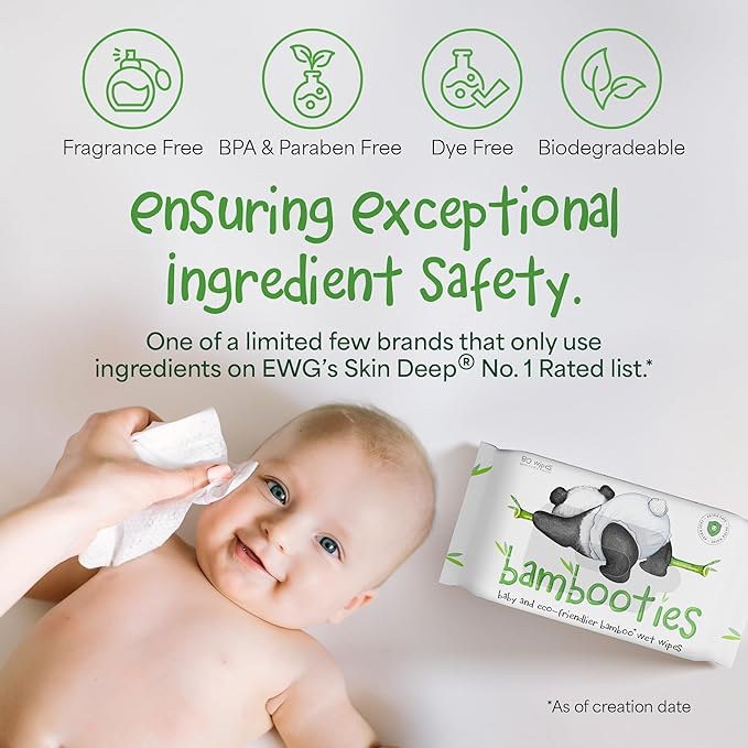 Bamboo Baby Wipes Unscented, Plant based Diaper Wipes for Sensitive Skin, Water based Wipes Baby Sensitive Skin 80 count soft pack